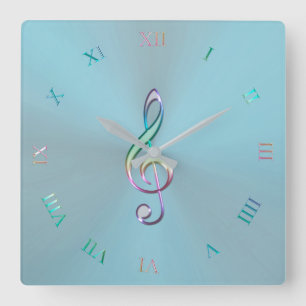 Metallic pasta Music Clef Clock Vierkante Klok