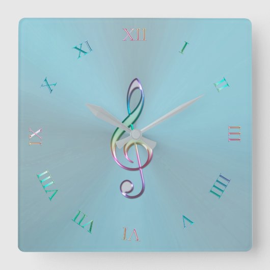 Metallic pasta Music Clef Clock Vierkante Klok (Voorkant)