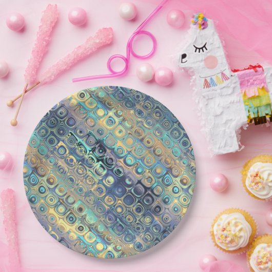 Metallic pastel licht blauw patroon papieren bordje (Feest)