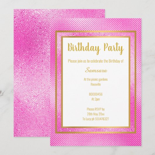 METALLIC PINK & GOLD LAYERED EMBOSSED BIRTHDAY KAART (Voorkant / Achterkant)