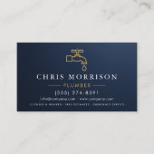 Metallic Plumber Navy Blue Gold Minimalist Visitekaartje (Voorkant)