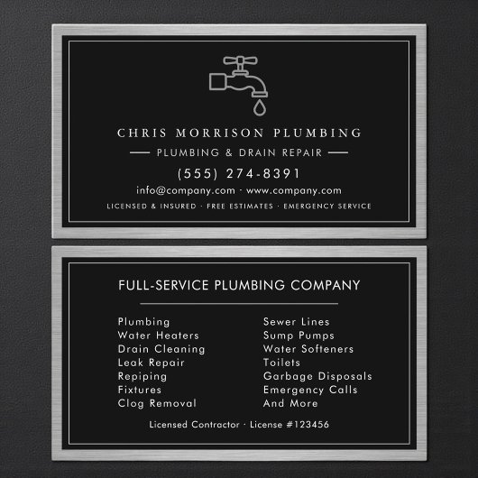 Metallic Plumbing Services Plumber Black Silver  Visitekaartje