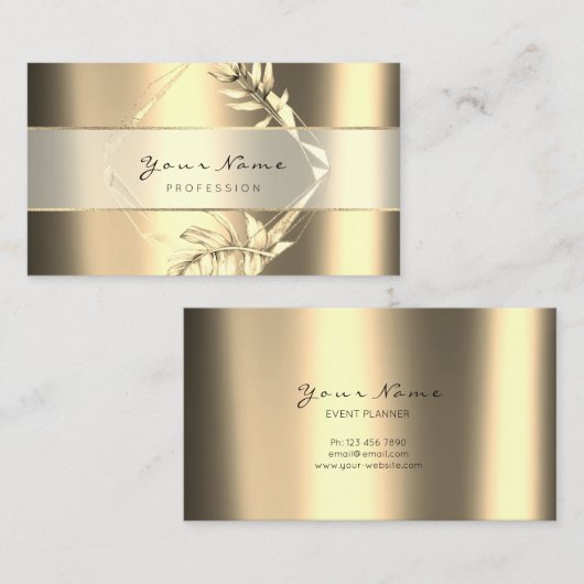 Metallic poligonal Stripe Gold Sepia Foxier Floral Visitekaartje (Voorkant / Achterkant)