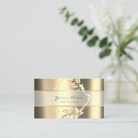 Metallic poligonal Stripe Gold Sepia Foxier Floral Visitekaartje (Staand voorkant)