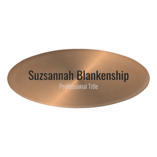 Metallic Professional Slanke koperen zwarte tekst Naambadge (Voorkant)