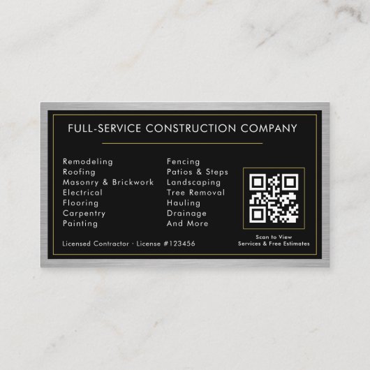 Metallic QR-code Zwarte Bouwconstructie Visitekaartje (Achterkant)