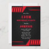 Metallic Red Black 13th Birthday Party Invites (Voorkant)