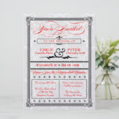 Metallic Red, Black & Silver Damask Wedding Invite Kaart (Staand voorkant)