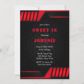 Metallic Red Black Sweet 16 Birthday Party Invites (Voorkant)