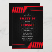 Metallic Red Black Sweet 16 Birthday Party Invites