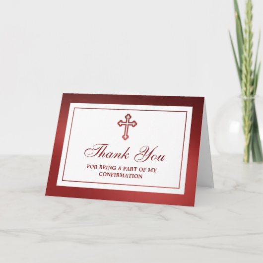 Metallic Red Cross Heilige Communie of Bevestiging Bedankkaart (Voorkant)