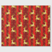 Metallic Red en Golden Reindeer Kerstmis Cadeaupapier (Vlak)