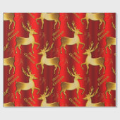 Metallic Red en Golden Reindeer Kerstmis Cadeaupapier (Vlak)
