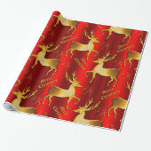 Metallic Red en Golden Reindeer Kerstmis Cadeaupapier (Uitgerold)