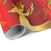Metallic Red en Golden Reindeer Kerstmis Cadeaupapier (Rol Hoek)