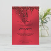 Metallic red glitter Birthday Invitation Kaart (Staand voorkant)