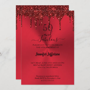 Metallic red glitter Birthday Invitation Kaart
