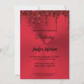 Metallic red glitter Birthday Invitation Kaart (Voorkant)