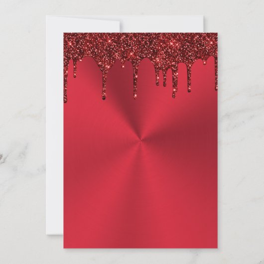 Metallic red glitter Birthday Invitation Kaart (Achterkant)