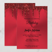 Metallic red glitter Birthday Invitation Kaart (Voorkant / Achterkant)