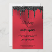 Metallic red glitter Birthday Invitation Kaart (Voorkant)
