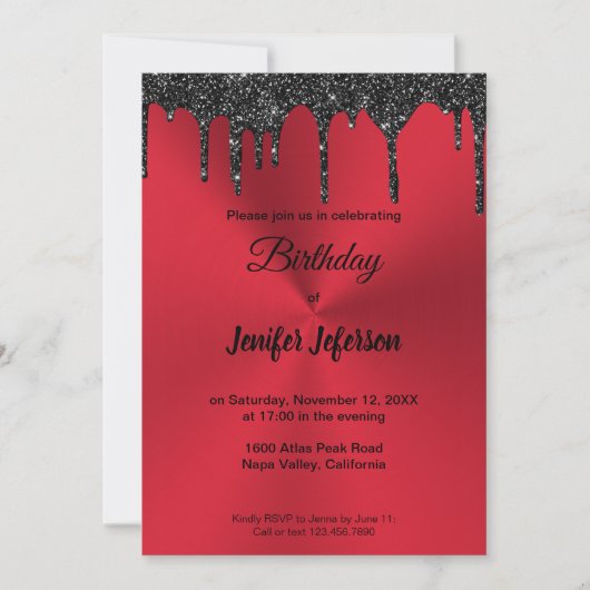 Metallic red glitter Birthday Invitation Kaart (Voorkant)