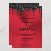 Metallic red glitter Birthday Invitation Kaart (Voorkant / Achterkant)