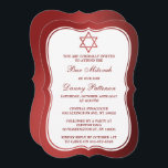 Metallic Red Jewish Star van David Bar Mitzvah Kaart<br><div class="desc">Deze uitnodigingen kunnen worden aangepast voor elke joodse heilige gebeurtenis zoals Bar Mitzvah, Bat Mitzvah, Bevestiging, Wedding, enz. Voeg uw douaneverklaring toe door de "Edit this design sjabloon"sectie te gebruiken of de blauwe "Customize het"knoop te klikken om de doopvontstijl en de kleur te veranderen, of een foto of een extra...</div>