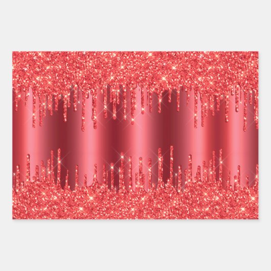 Metallic Red-kerstdruppels Glitter Combo Pack Inpakpapier Vel (Voorkant 3)