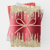 Metallic Red-kerstdruppels Glitter Combo Pack Inpakpapier Vel (In situ)