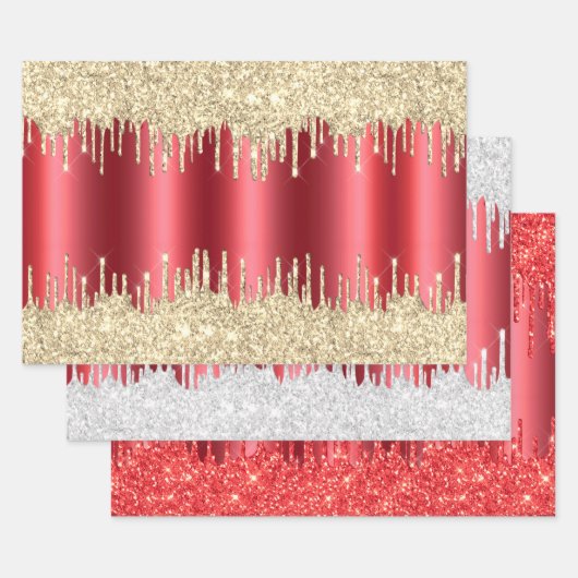 Metallic Red-kerstdruppels Glitter Combo Pack Inpakpapier Vel (Set)