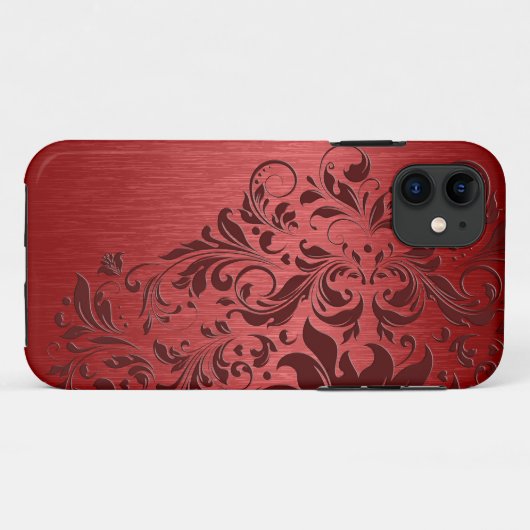 Metallic Red Pensed Aluminium & Dark Red Lace Case-Mate iPhone Case (Achterkant (horizontaal))