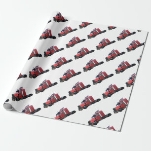 Metallic Red Semi Tractor Traler Traluck Cadeaupapier
