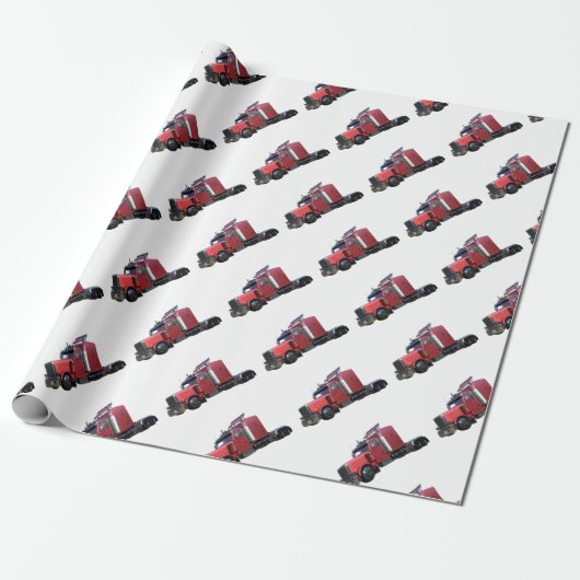 Metallic Red Semi Tractor Traler Traluck Cadeaupapier (Uitgerold)