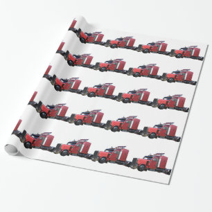 Metallic Red Semi Tractor Traler Traluck Cadeaupapier