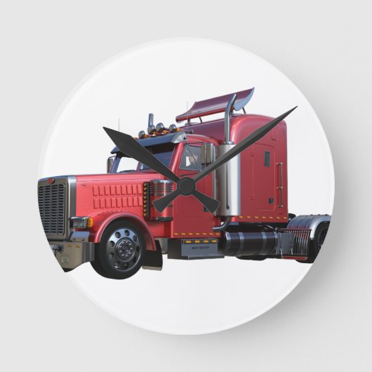 Metallic Red Semi Tractor Traler Truck Ronde Klok (Voorkant)