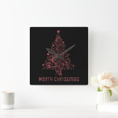 Metallic Red Stars kerstboom Elegant Black Vierkante Klok (Huis)