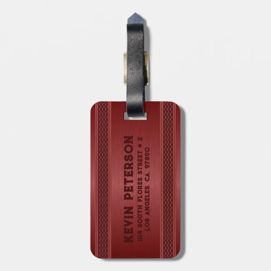 Metallic Red Texture Afbeelding Stripes Bagagelabel (Achterkant verticaal)