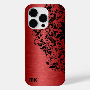 Metallic Red Texture Black Lace & Text Case-Mate iPhone 14 Pro Hoesje