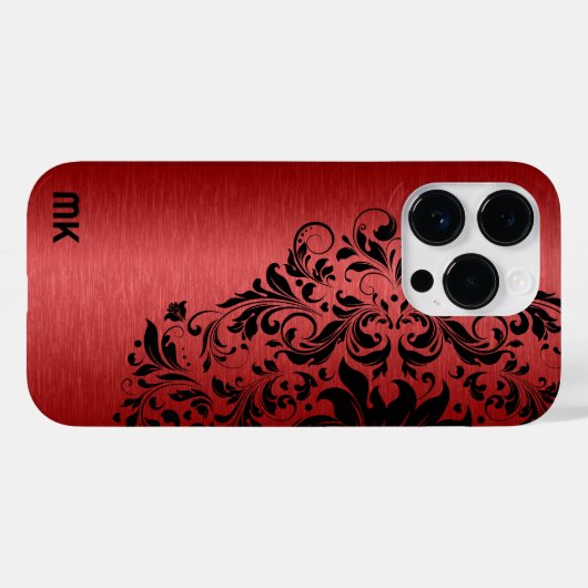 Metallic Red Texture Black Lace & Text Case-Mate iPhone Case (Achterkant (horizontaal))