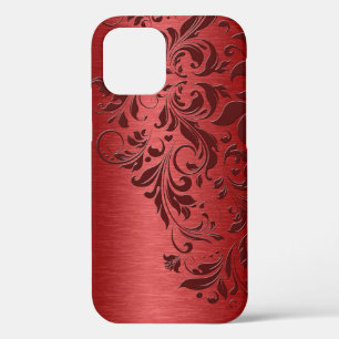 Metallic Red Texture & Floral Lace iPhone 12 Hoesje