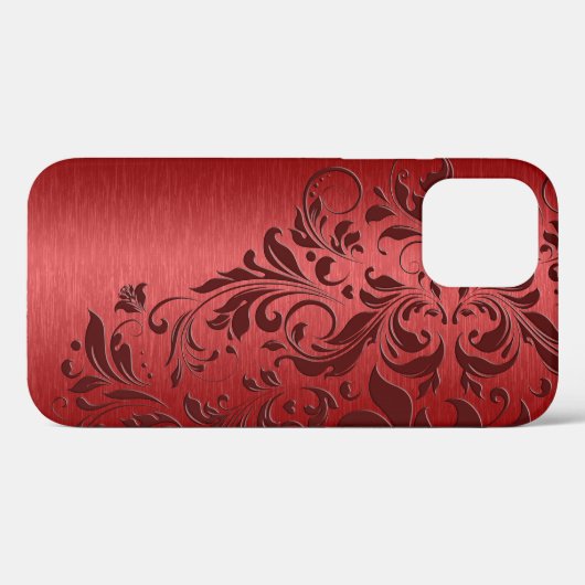 Metallic Red Texture & Floral Lace Case-Mate iPhone Case (Achterkant (horizontaal))