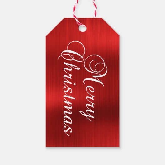Metallic rood vrolijk kerstfeest cadeaulabel (Voorkant)