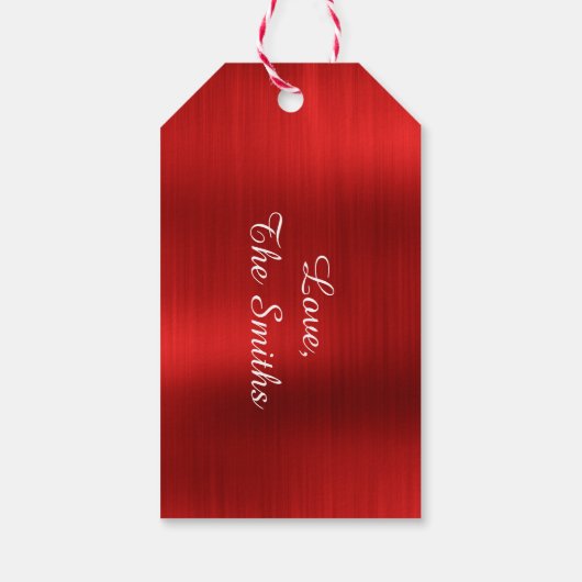 Metallic rood vrolijk kerstfeest cadeaulabel (Achterkant)