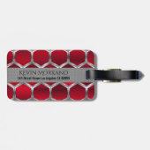 Metallic rood & zilver achthoekig patroon bagagelabel (Achterkant horizontaal)