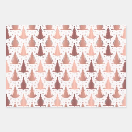 Metallic Roos geel gouden kerstboompatroon Inpakpapier Vel (Voorkant 3)