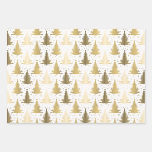 Metallic Roos geel gouden kerstboompatroon Inpakpapier Vel (Voorkant 2)