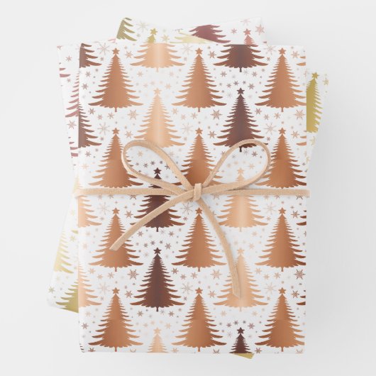 Metallic Roos geel gouden kerstboompatroon Inpakpapier Vel (In situ)