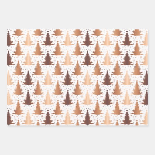 Metallic Roos geel gouden kerstboompatroon Inpakpapier Vel (Voorkant)