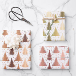 Metallic Roos geel gouden kerstboompatroon Inpakpapier Vel